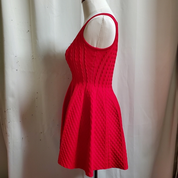 BEBE red cocktail a-line dress used once for a shoot. Lettuce stitching - Picture 3 of 12